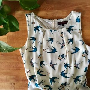 Bird patterned ivory dress